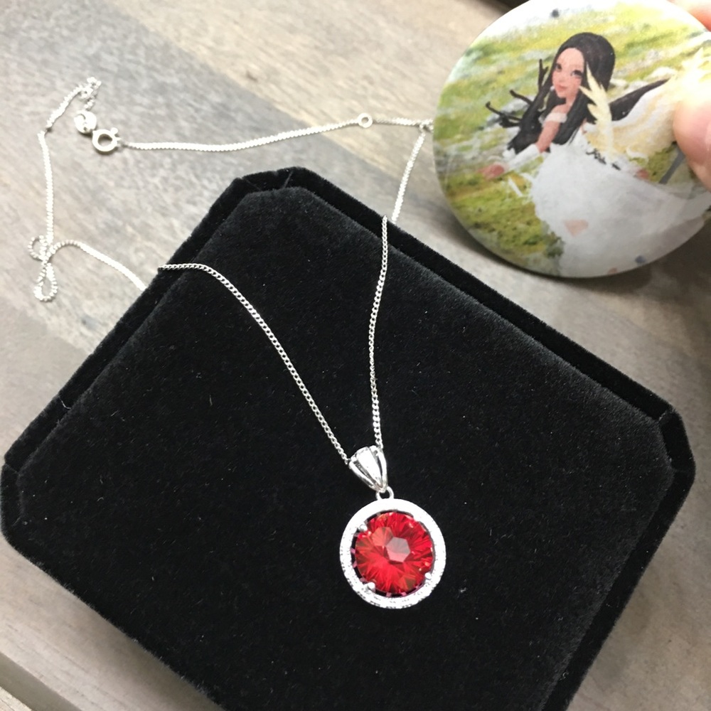Certified 11.5 CT Red Topaz Ring Necklace Set RARE - Picture 14 of 17